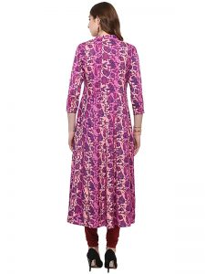 Pink Floral Crepe Scoop Neck Kurti