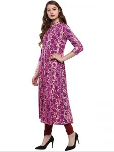 Pink Floral Crepe Scoop Neck Kurti