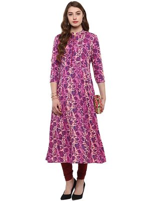 Pink Floral Crepe Scoop Neck Kurti