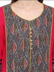 Red Floral Crepe Round Neck Kurti