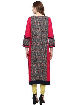 Red Floral Crepe Round Neck Kurti