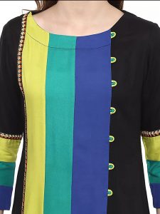 Multi Striped Crepe Round Neck Kurti