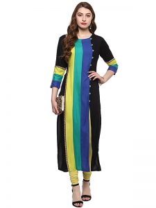 Multi Striped Crepe Round Neck Kurti