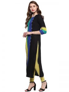 Multi Striped Crepe Round Neck Kurti