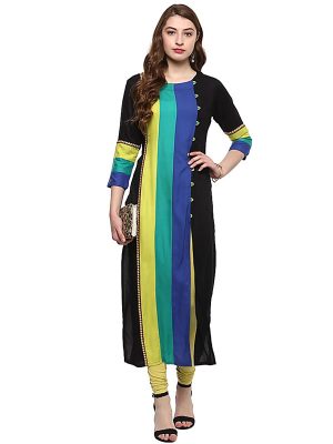 Multi Striped Crepe Round Neck Kurti