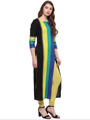 Multi Striped Crepe Round Neck Kurti