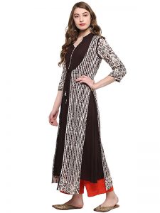 Black Abstract Cotton V-neck Kurti