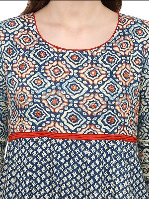 Multi Abstract Cotton Round Neck Kurti