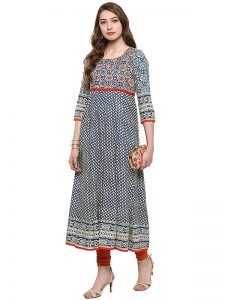 Multi Abstract Cotton Round Neck Kurti