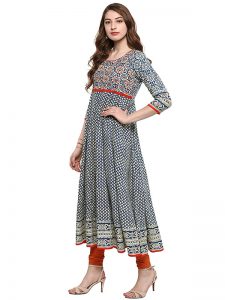 Multi Abstract Cotton Round Neck Kurti