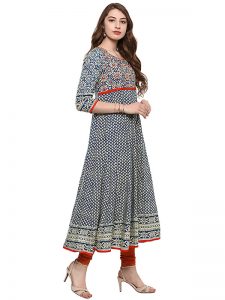 Multi Abstract Cotton Round Neck Kurti