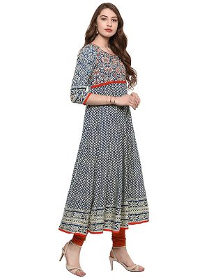 Multi Abstract Cotton Round Neck Kurti