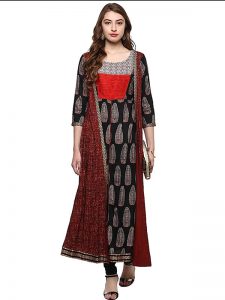 Multi Floral Cotton Round Neck Kurti