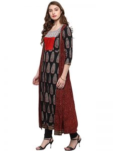 Multi Floral Cotton Round Neck Kurti