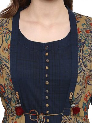 Black Floral Cotton Round Neck Kurti