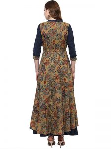 Black Floral Cotton Round Neck Kurti