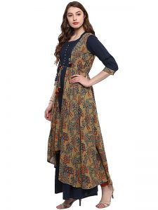 Black Floral Cotton Round Neck Kurti