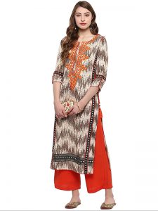 Multi Abstract Cotton Round Neck Kurti