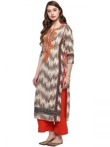 Multi Abstract Cotton Round Neck Kurti