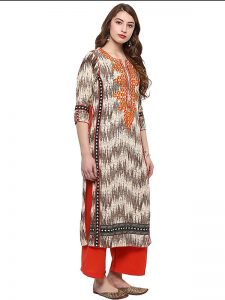 Multi Abstract Cotton Round Neck Kurti