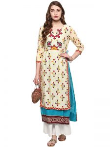 Multi Floral Cotton Round Neck Kurti