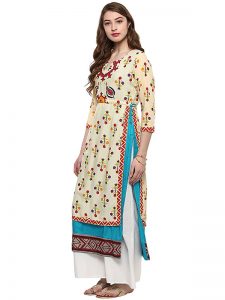 Multi Floral Cotton Round Neck Kurti