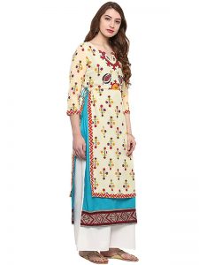 Multi Floral Cotton Round Neck Kurti