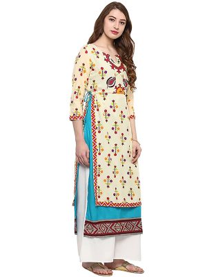 Multi Floral Cotton Round Neck Kurti