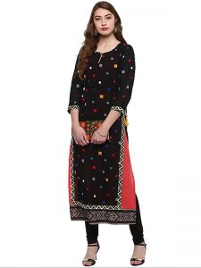 Blue Abstract Cotton Round Neck Kurti