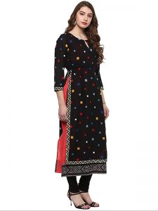 Blue Abstract Cotton Round Neck Kurti