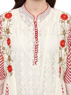 White Floral Cotton Scoop Neck Kurti