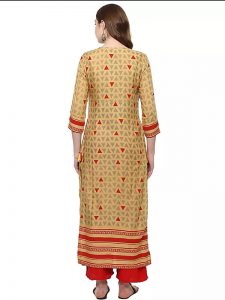 Yellow Abstract Cotton Round Neck Kurti