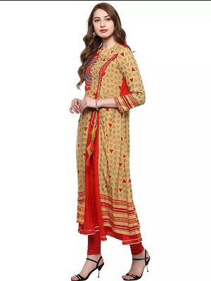 Multi Abstract Cotton Scoop Neck Kurti