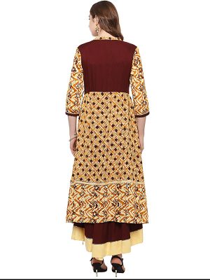 Multi Abstract Cotton V-neck Kurti