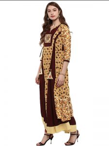 Multi Abstract Cotton V-neck Kurti