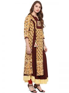 Multi Abstract Cotton V-neck Kurti