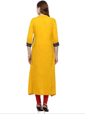 Yellow Abstract Cotton Mandarin Collar Kurti