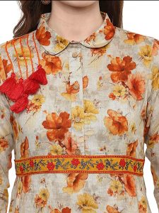 Multi Floral Viscose Rayon Mandarin Collar Kurti