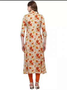 Multi Floral Viscose Rayon Mandarin Collar Kurti