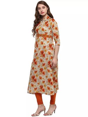 Multi Floral Viscose Rayon Mandarin Collar Kurti