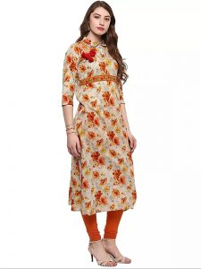 Multi Floral Viscose Rayon Mandarin Collar Kurti