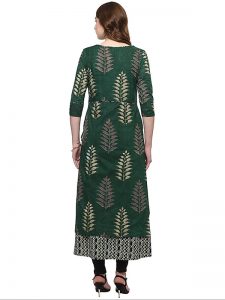 Green Floral Print Cotton Round Neck Kurti