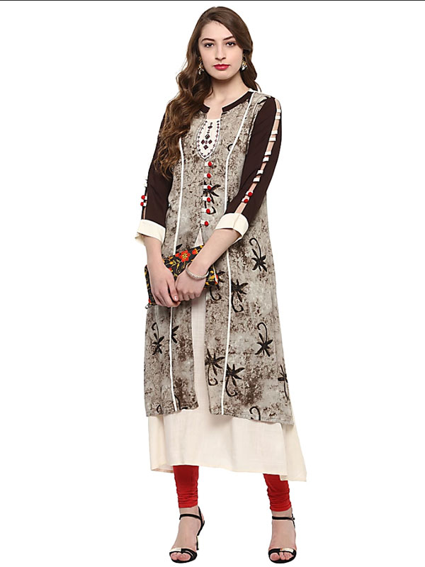 Black printed viscose rayon ethnic-kurtis - Alena - 3093336