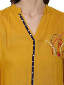 Yellow Solid Viscose Rayon Scoop Neck Kurti