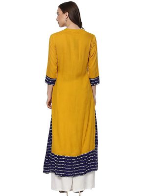 Yellow Solid Viscose Rayon Scoop Neck Kurti