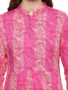 Pink Floral Crepe Scoop Neck Kurti