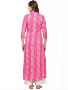 Pink Floral Crepe Scoop Neck Kurti