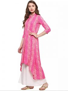 Pink Floral Crepe Scoop Neck Kurti