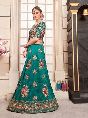 Teal Green Phantom Silk Bridesmaid Party Wear Lehenga Choli With Dupatta