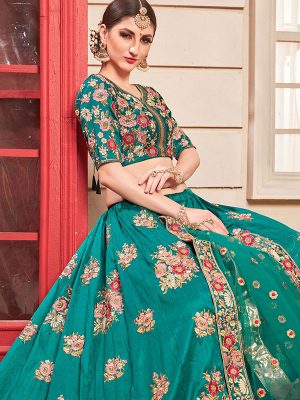 Teal Green Phantom Silk Bridesmaid Party Wear Lehenga Choli With Dupatta